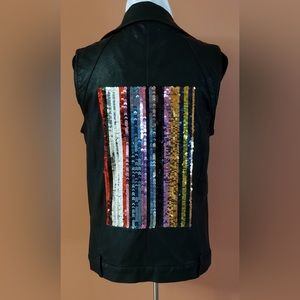 Sunset+Spring Black Faux Sequined Leather Vest